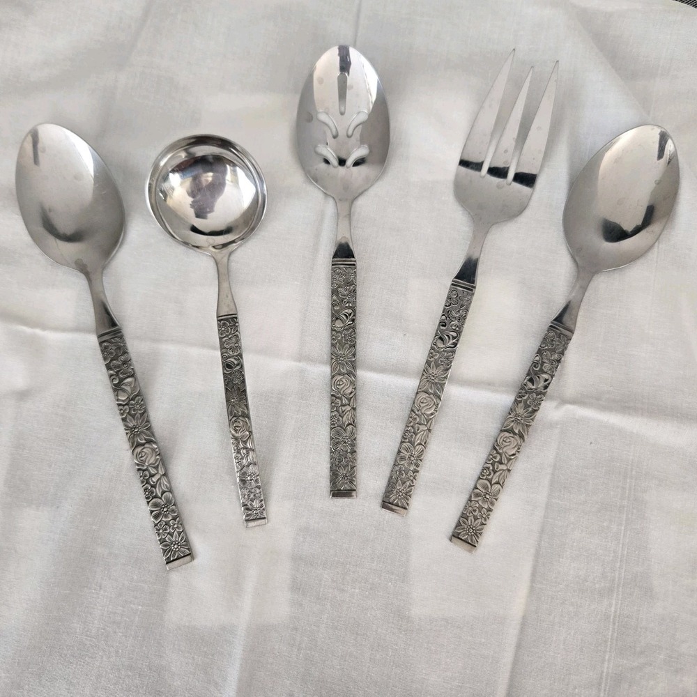Hanford Forge Finesse 5 Piece Floral Serving Utensils Stainless Steel Korea